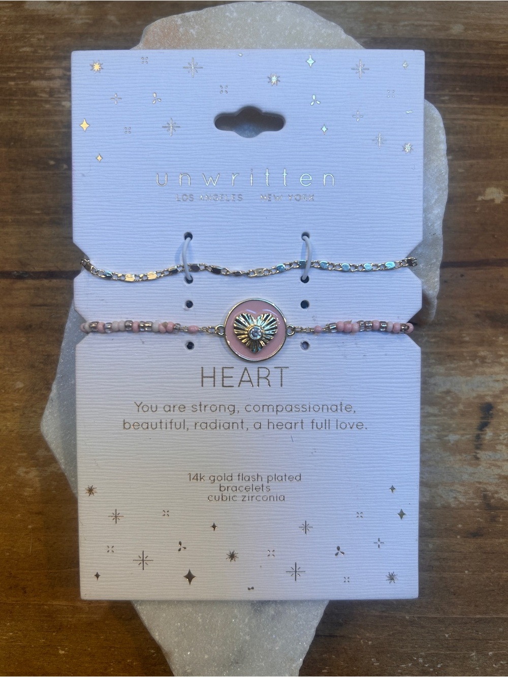 Pink Sunburst Heart gold Bracelet Set
